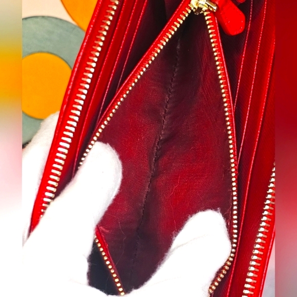 PRADA Quilted Fiery Red Nylon & Saffiano Leather Long Wallet Round Zipper - Picture 9 of 16